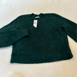American Eagle Fuzzy Green Tie Back Sweater